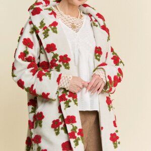 DDPoppy Floral Pocket Chunky Button Front Hoodie Jacket (3D Flowers)